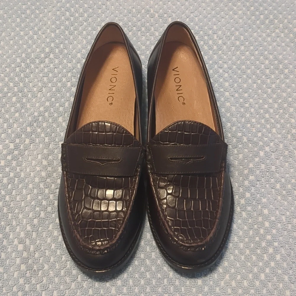 Vionic Brown Croc-Embossed Loafers - Picture 2 of 4